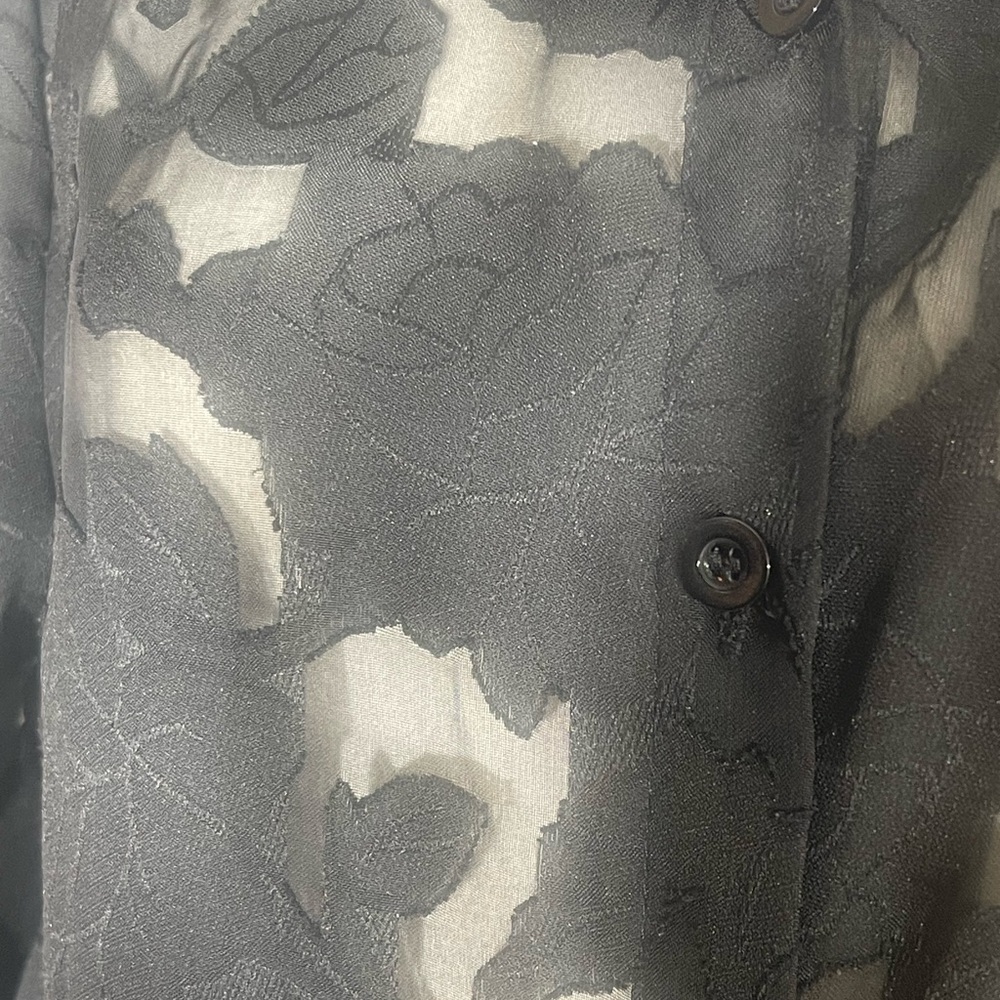 C+D+M collection sheet black floral button down collard blouse large puff sleeve - Picture 6 of 9